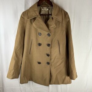 J. CREW Double Breasted Wool Blend Pea Coat Camel Jacket Women's Size Large Y2K
